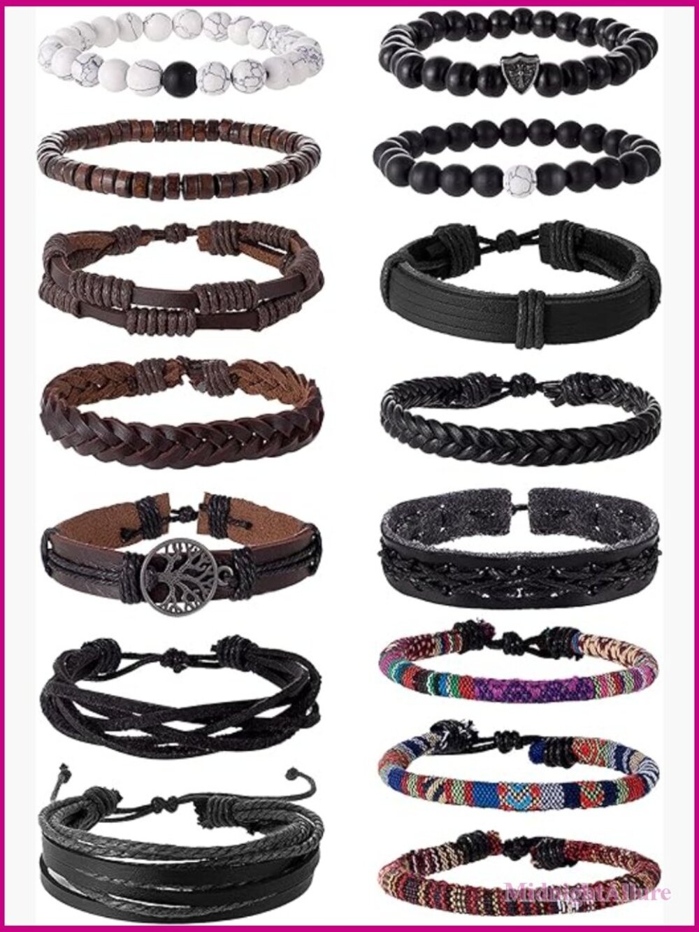 15pcs Braided Leather Bracelet Set Boho Cuff Wrap Woven Adjustable Stretch